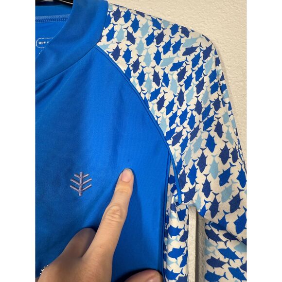 Coolibar Blue Fish Pattern Swimsuit Boys Sz M/7-8 UPF 50 Sun Protection Swim - Picture 6 of 8